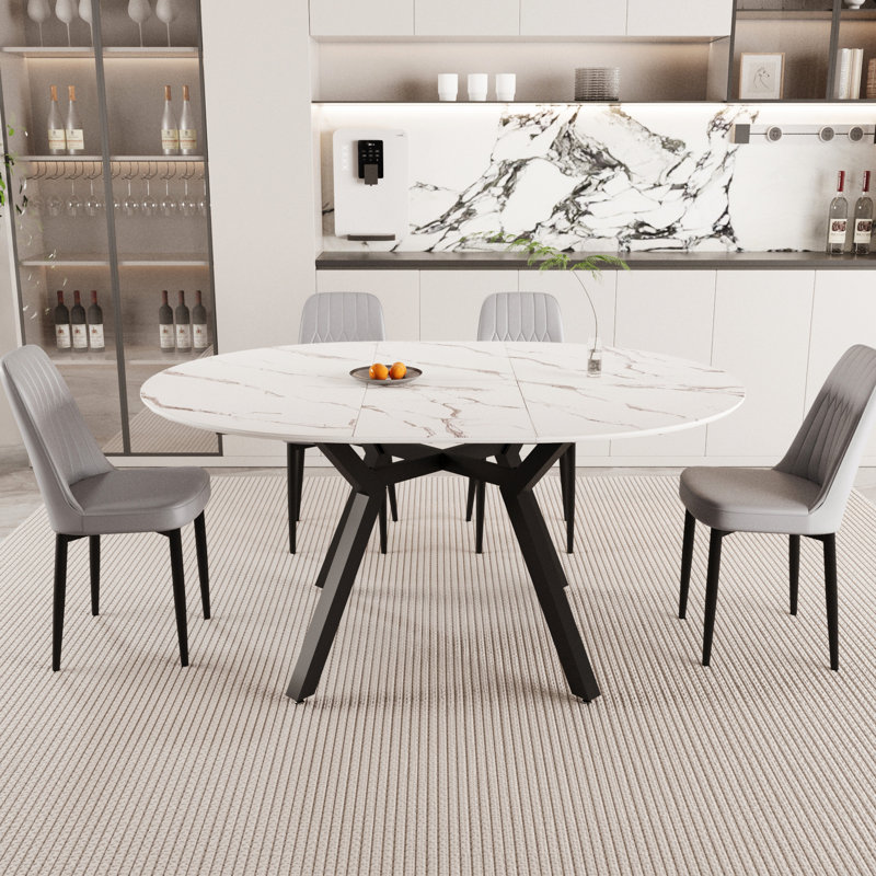 5 Pieces Dining Table Set, Expandable Dining Table With 4 Cushioned Dining Chairs