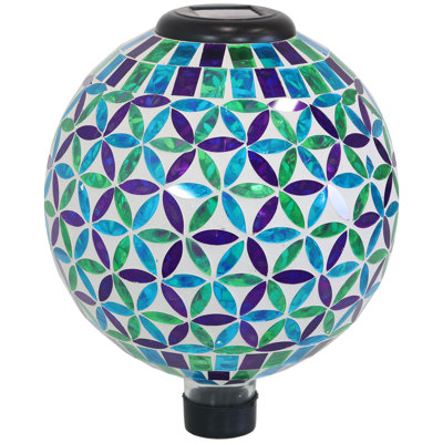 Vas Blue Cool Blossoms 10" Mosaic Glass Outdoor Gazing Globe with Solar Light