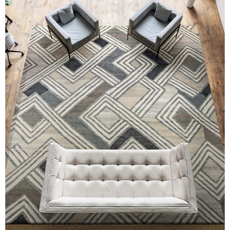 Hand Knotted Abstract Area Rug in Nickel/Gray, Rectangle 10' x 14'