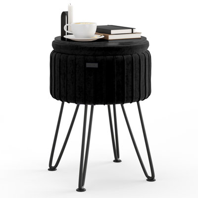 Round Pleated Velvet Ottoman with Storage