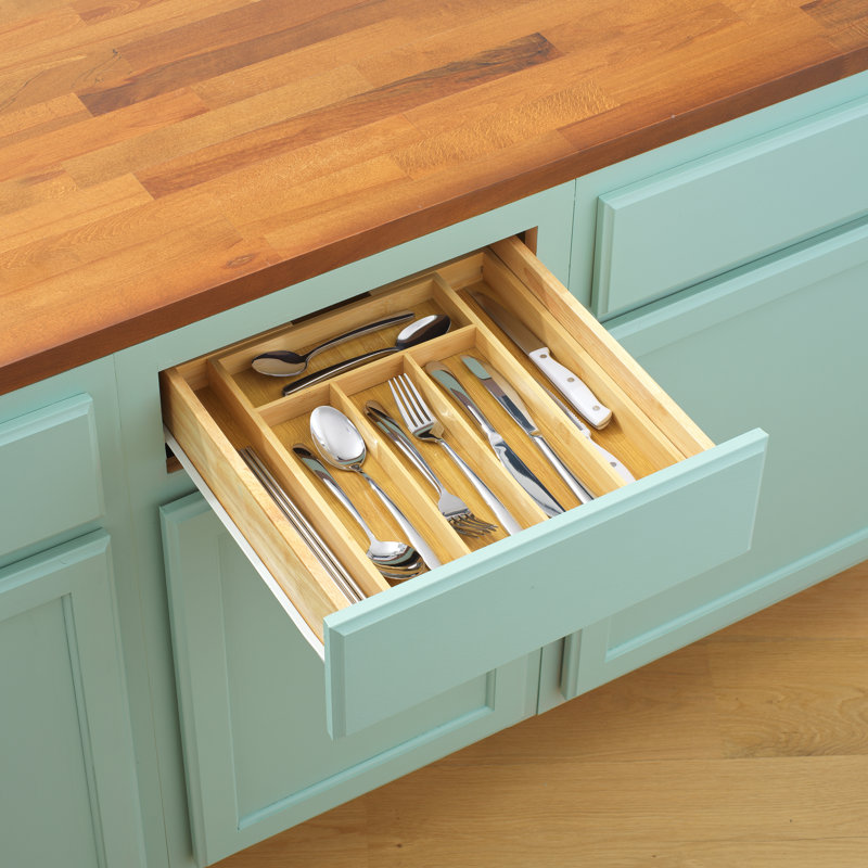 JoyJolt Bamboo Expandable Flatware Drawer Organizer for Kitchen Utensils, Brown