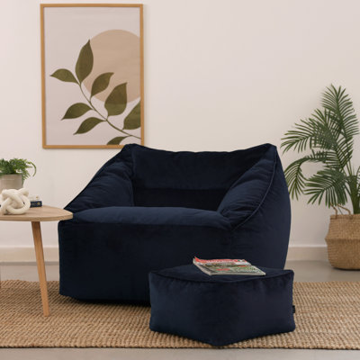 Bean Bag Bazaar Natalia Velvet Armchair Bean Bag and Square Footstool
