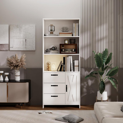 71" Tall 6-Tier Bookshelf with Door & 3 Drawers, Storage Bookcase with Open Shelves for Office, Living Room