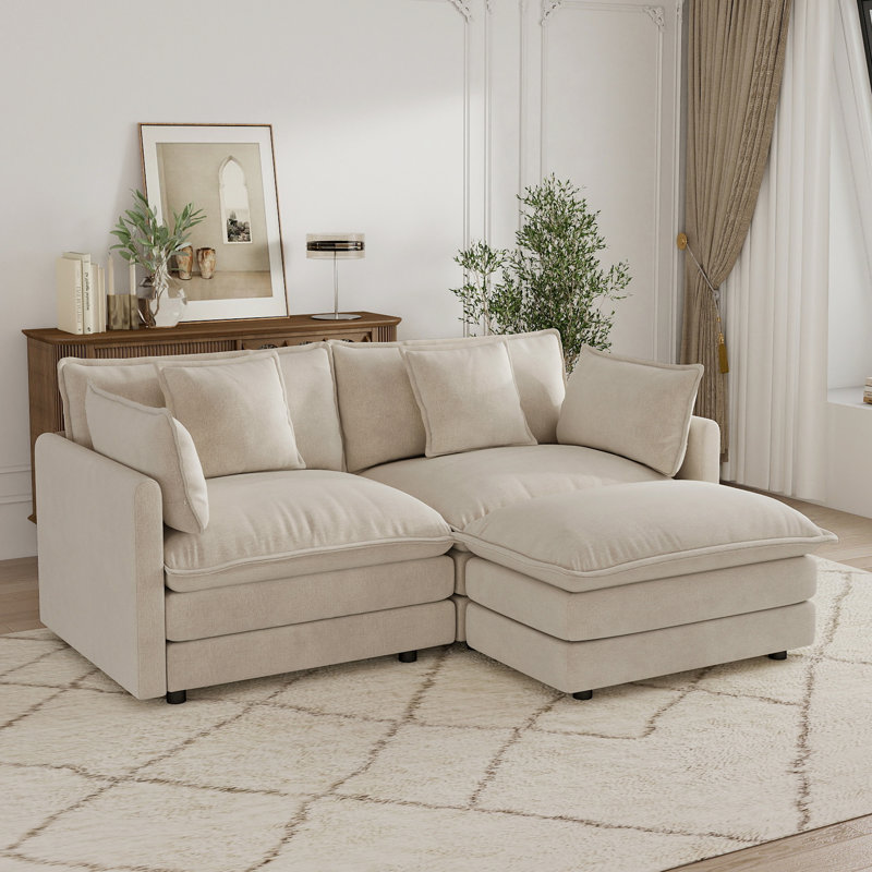 Canapés modulaires, canapé en L, canapé en chenille, pour le salon, Coffee Chenille, 33" H x 75.9" W x 57" D
