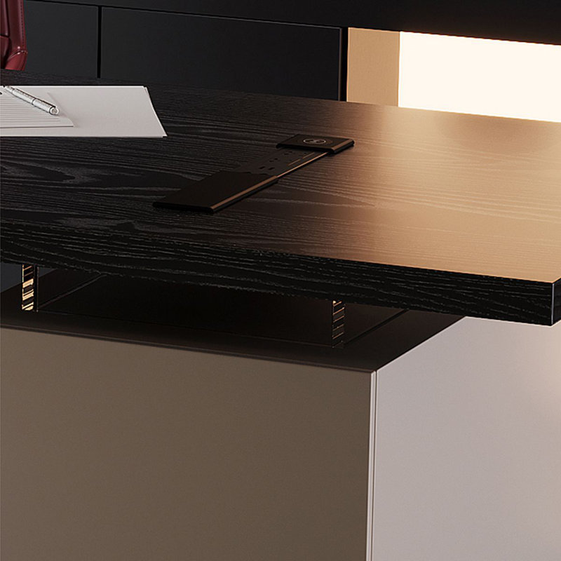 Black+Clear Rectangular Solid + Manufactured Wood+Acrylic with 2 drawers desk, 29.53" H x 94.49" W x 31.5" D
