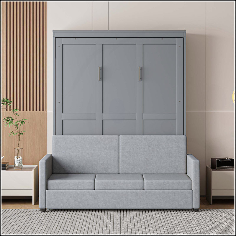 Lit escamotable avec coussin Murphy, gris, Double