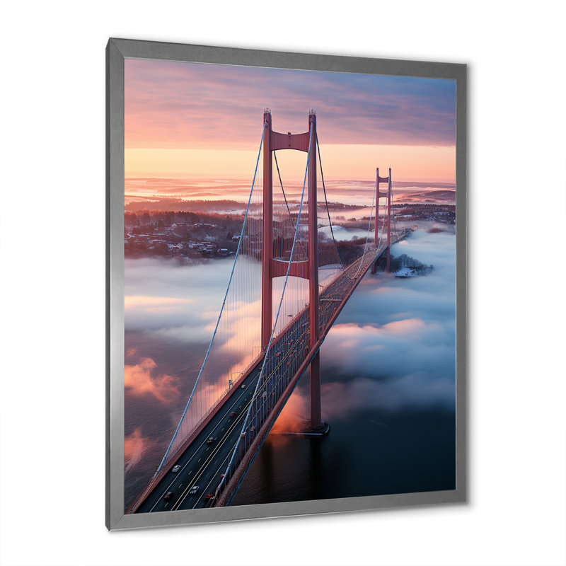 «Blue and Pink Bridge Sunset Views 2», Cadre photo argenté, H 20 po x l 12 po x P 1 po