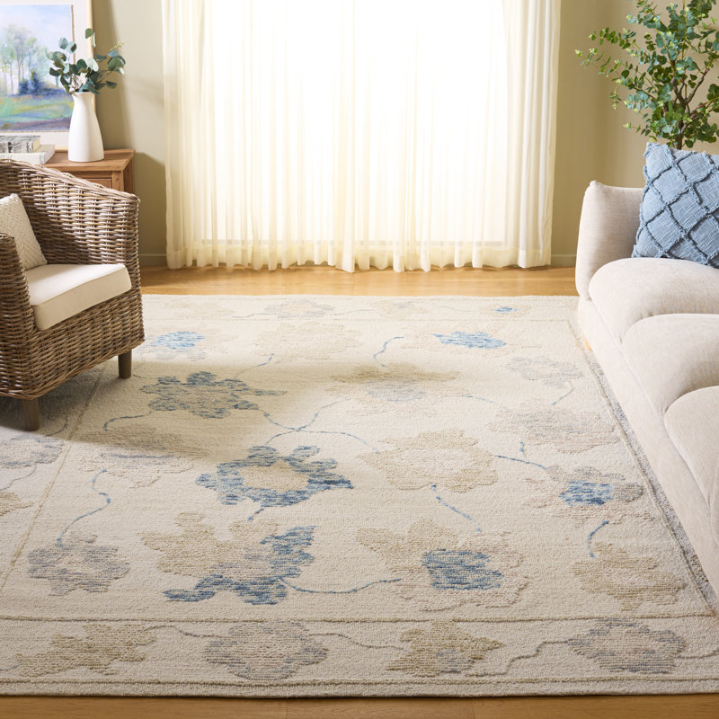 Quynh Abstract Hand Tufted Wool Cotton Floral Rug in Beige/Ivory, Rectangle 8' x 10'