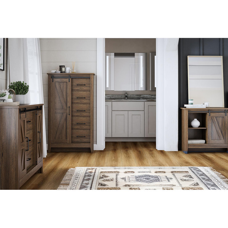 Alton 3 Drawer Dresser with Sliding Barn Doors, Rustic Walnut