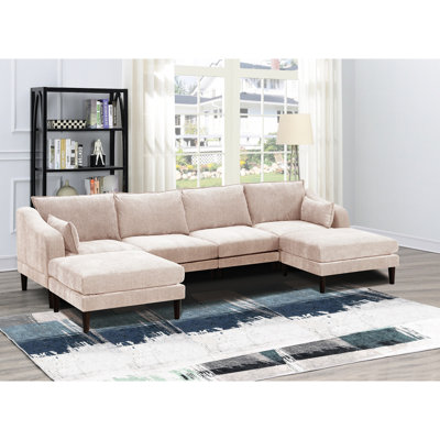 Contemporary 6Pcs Modular Sectional In Living Room, Blush Pink, Suede Fabric, Arm Chairs, , Pillows, , Wood Legged Couch Modern Gorgeous With And Cush