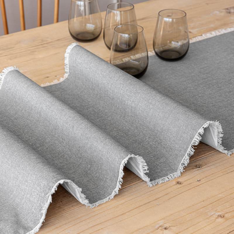 over&back Woven Frayed Chambray Table Runner, Gray, 18" W x 90" L