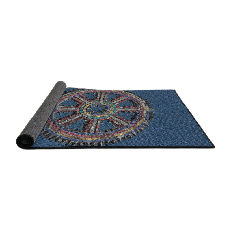 Tapis de surface bleu en acier à motifs, Rond 6 pi