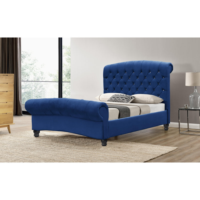 Whittaker Upholstered Bed, Double (147 x 238 cm), Navy