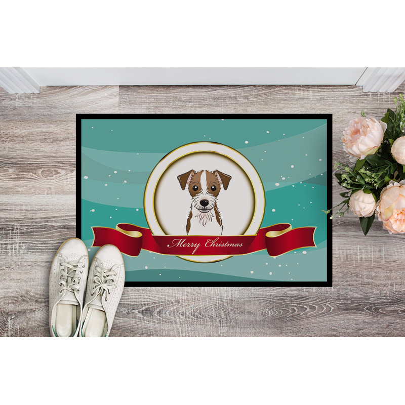 Tapis d’extérieur anti-dérapante jack terrier merry christmas, Rectangle 2 pi x 3 pi