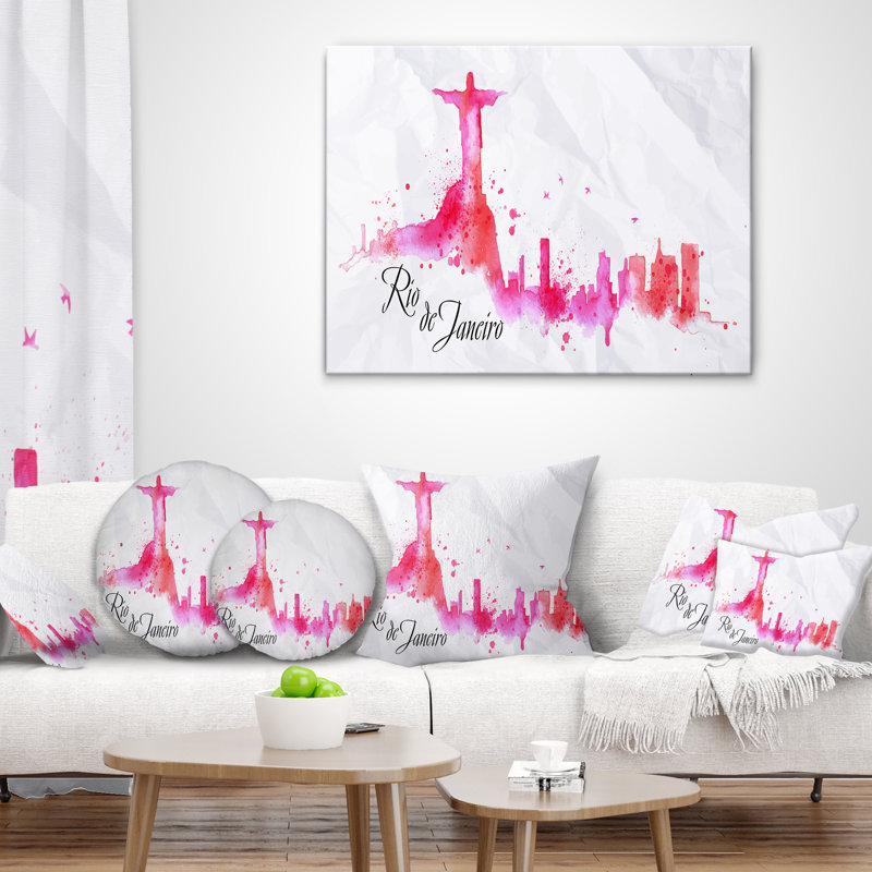 Coussin silhouette paysage urbain Rio De Janeiro, 16 po x 1 po, Coussin décoratif, Rose