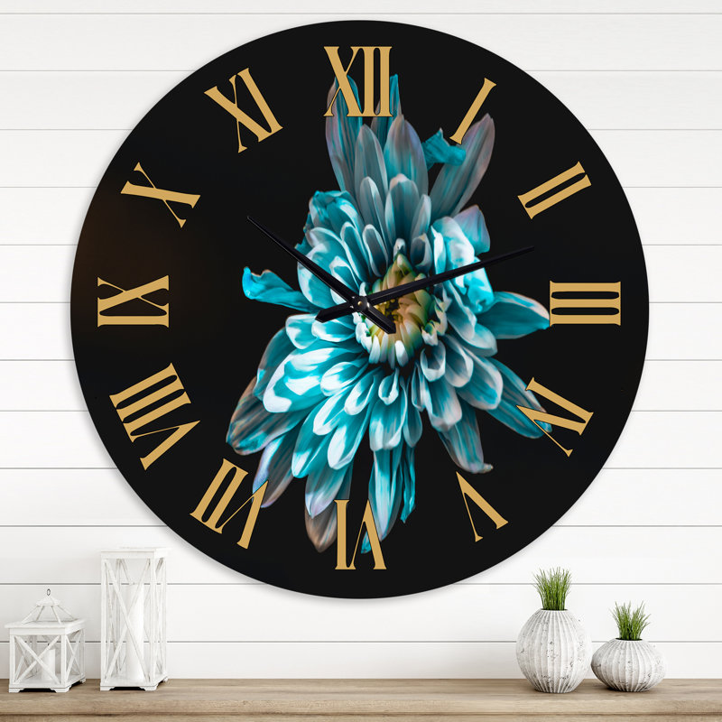 Top View of Blue and White Flower - Traditional wall clock, Extra Small