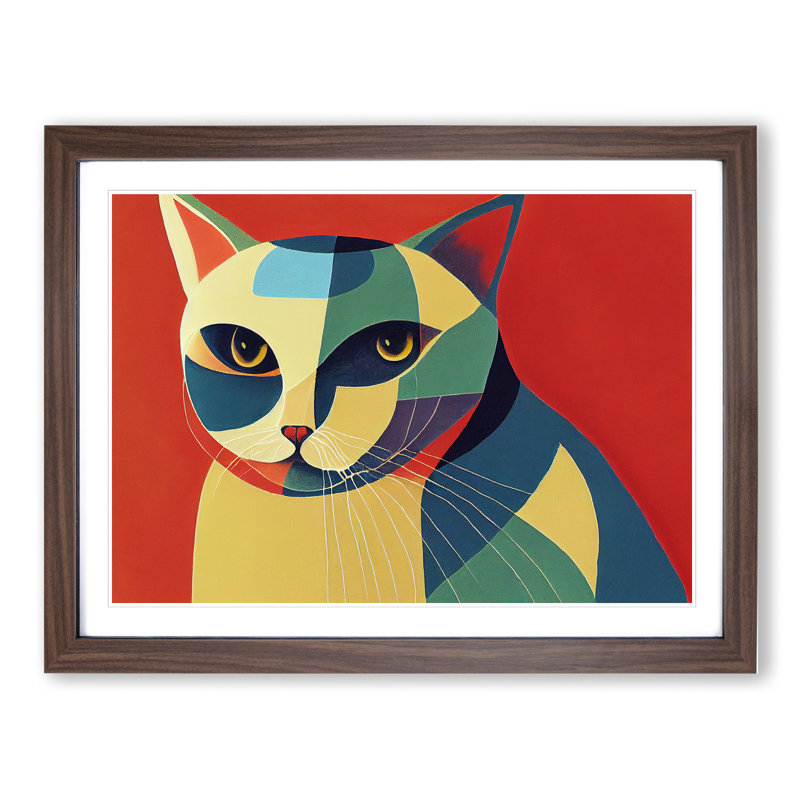 Abstract Cat Vol.2 - Framed Print, 25cm H x 34cm W x 2cm D, Walnut