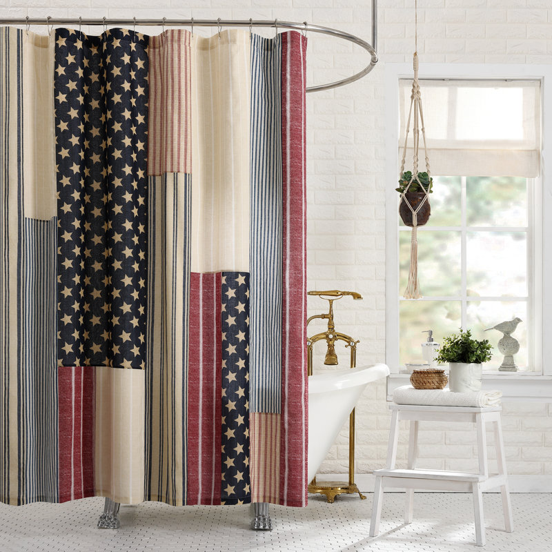 Americana Patchwork Blue/Red/White Cotton Shower Curtain