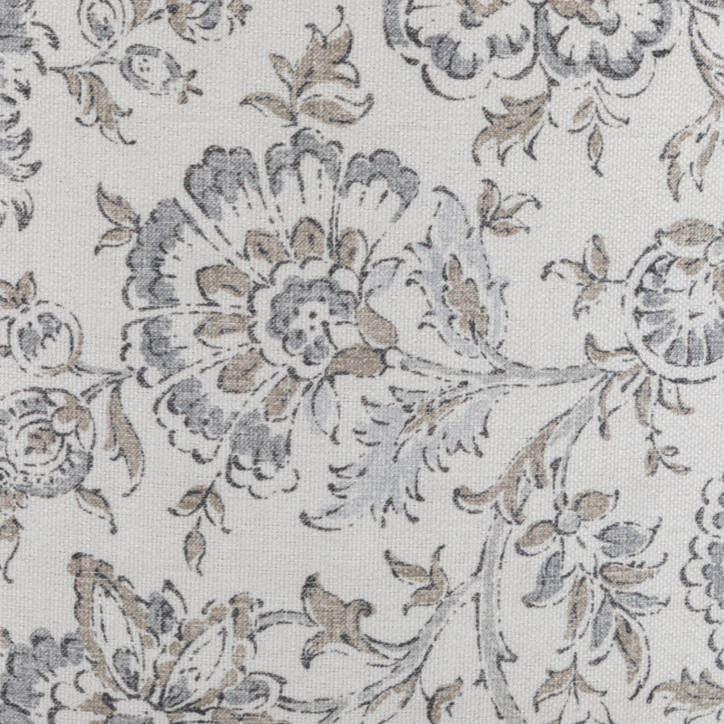 Upholstered Ottoman, Brown Floral, Brown Wood
