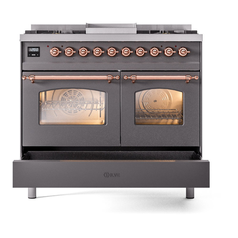 ILVE Nostalgie II Series 40 inch Dual Fuel Range with 6 Sealed Burners, Griddle (Glass Door), Liquid Propane