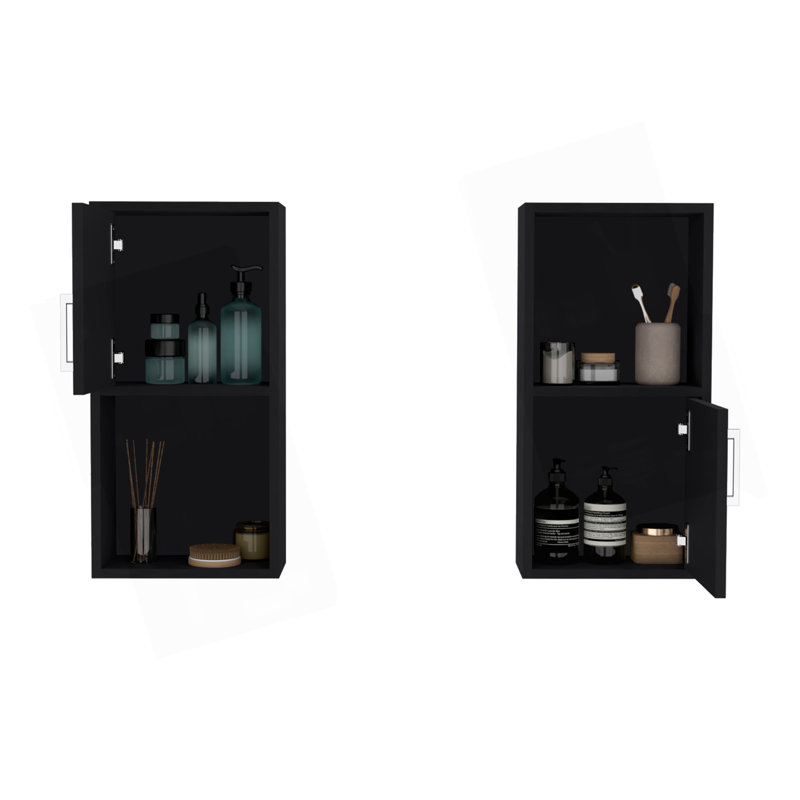Armoire à pharmacie murale avec rangement ouvert et fermé 2 pièces Oba, Black