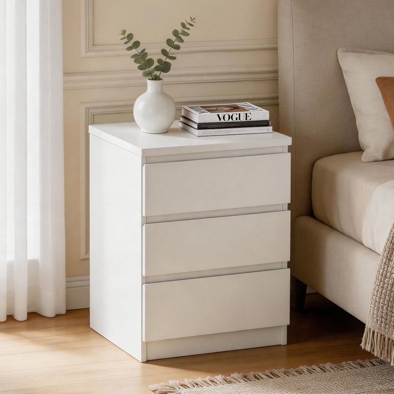Set of 2 Wooden Nightstand with 3 Drawers, White, 2