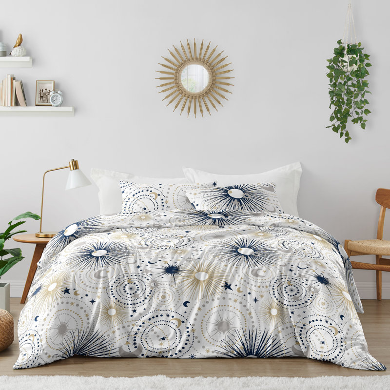 Celestial Blue and Gold Microfiber Full Bedding Set