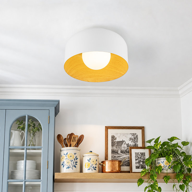 Plafonnier semi-encastré à dôme en métal 1 lumière avec diffuseur de globe en verre, Matte White