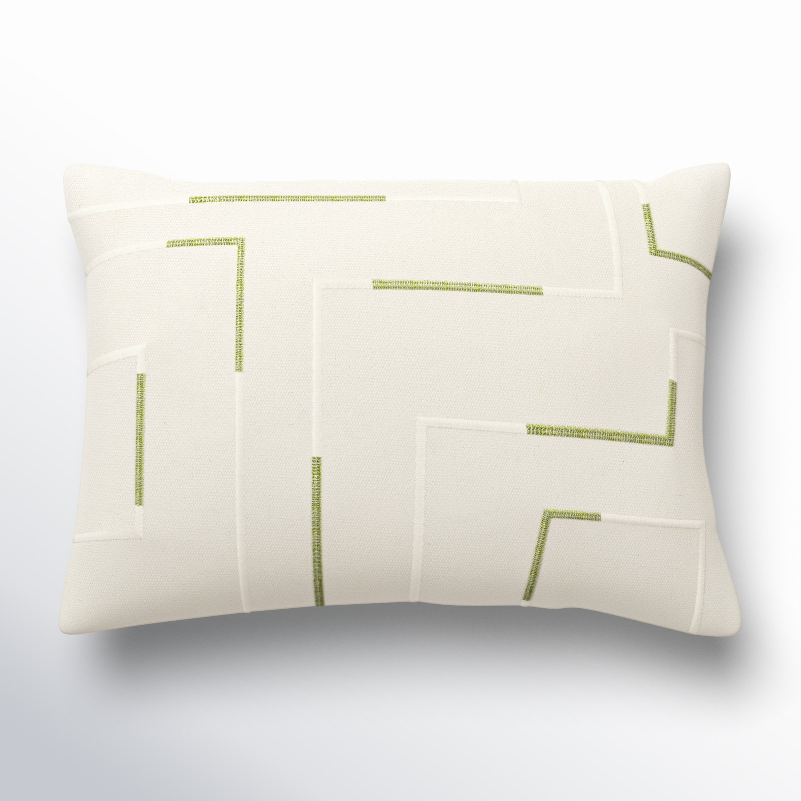 Odile Geometric Cotton Lumbar Throw Pillow, Ivory/Green