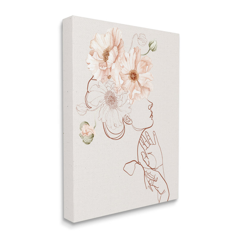 Silhouette de femme en fleurs roses, L 24 po x H 24 po, Estampe numérique Farmhouse