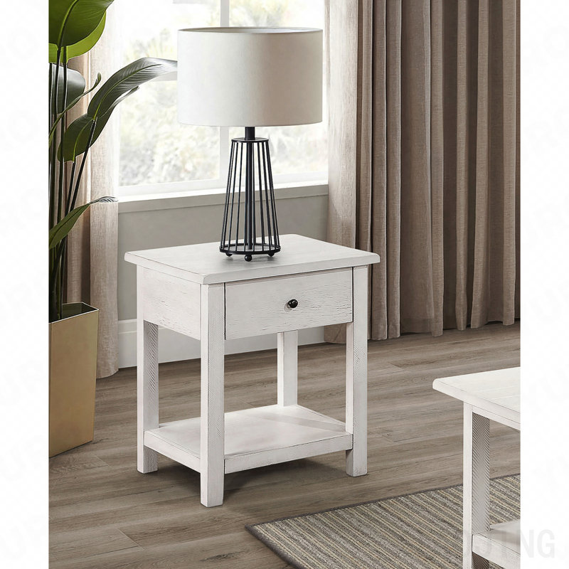 Table de bout en bois vieilli à 1 tiroir avec tablette