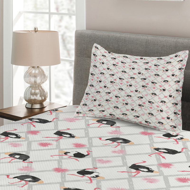 Ostrich Eclectic Polyester Coverlet, Twin Bedspread + 1 Sham