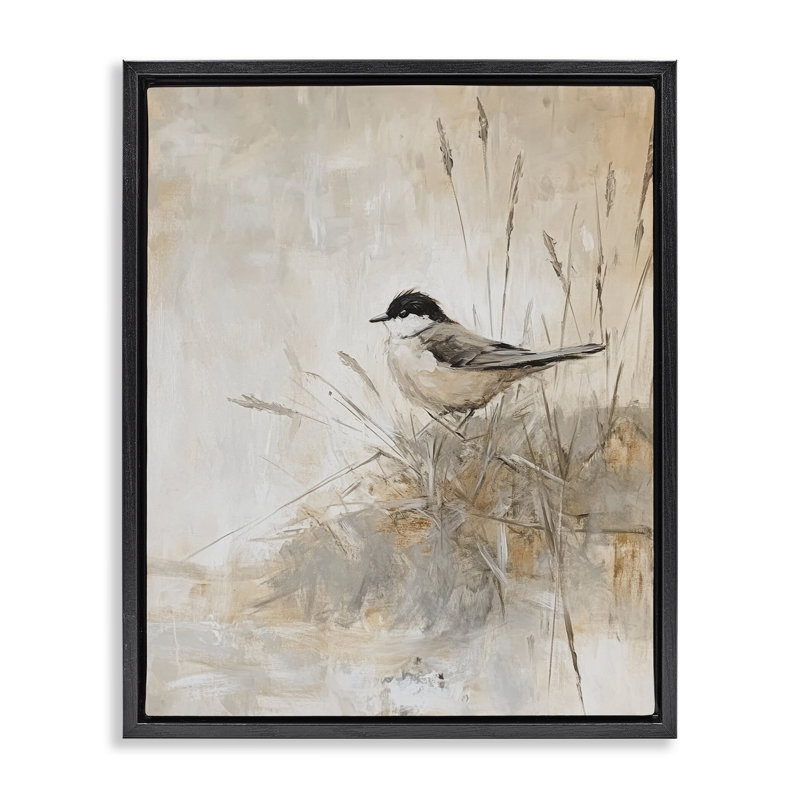 Cadre flottant mésange neutre, design par Petal Prints Design, Cadre flottant noir de jais, H 21 po x l 17 po