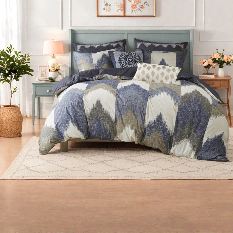 Certified Cotton King Bedding Sets, Modern Ikat Chevron For Home