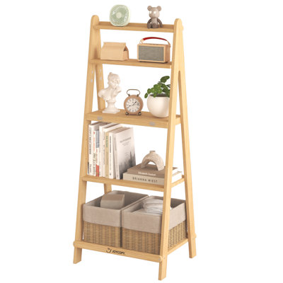 Solid Wood 5-Tier Ladder Shelf With Reversible Shelves – Large Size (47.2"H × 18.9"L × 15.5"W), Multi-Functional Corner Shelf, Side Table & Plant Stand, Storage Shelving For Living Room, Bedroom, Small Bathroom
