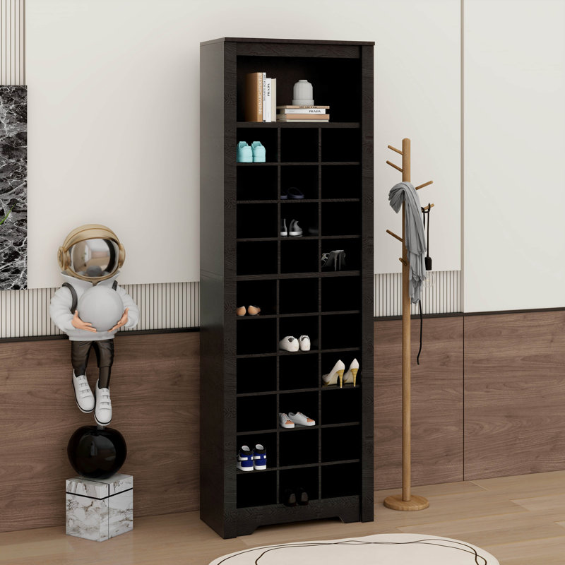 Modern 30-Shoe Cubby Console, Black