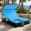 Chaise longue d'extérieur à structure en acier contemporaine avec dossier réglable, lit de jour double pour patio, auvent incurvé, table d'appoint pour terrasse de piscine dans la cour arrière-129692274