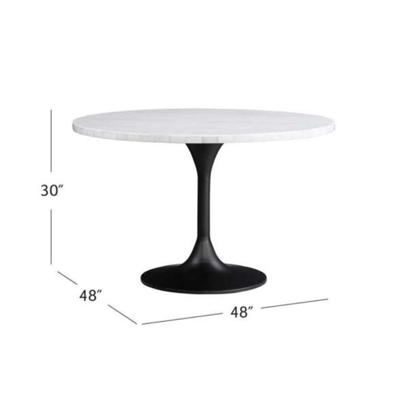 Table de salle à manger Dunham avec plateau en marbre blanc et base en métal noir mat, Noir