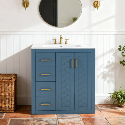 30'' Bathroom Vanity with Ceramic Sink Combo, Bathroom Storage Cabinet, Freestanding Vanity Set with 3 Drawers&Soft-close Doors