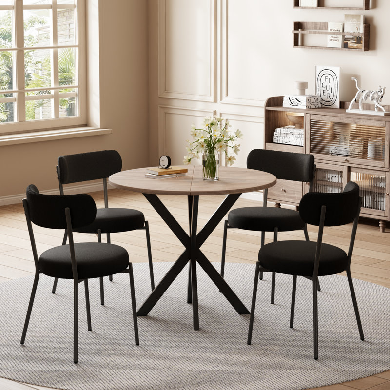 5-Piece 31.5 Inch Round Dining Table Sets(Set of 4), Black
