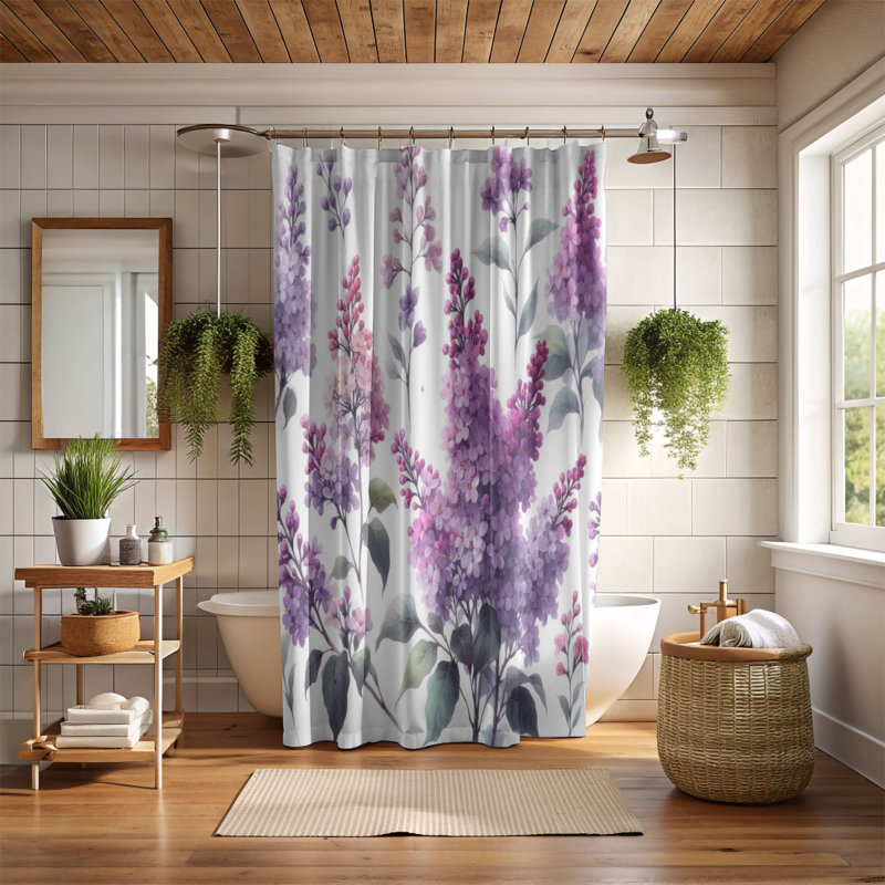 Rideau de douche standard 1 pièce Soft Lilacs, H 74 po x l 71 po