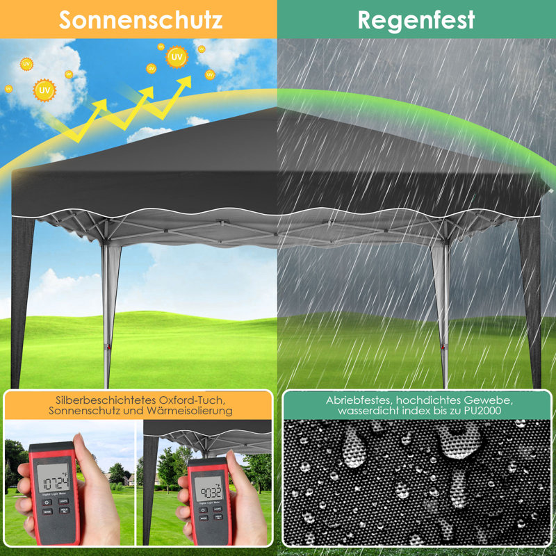 3x3m Waterproof Stable Winterproof Folding Canopy, Black