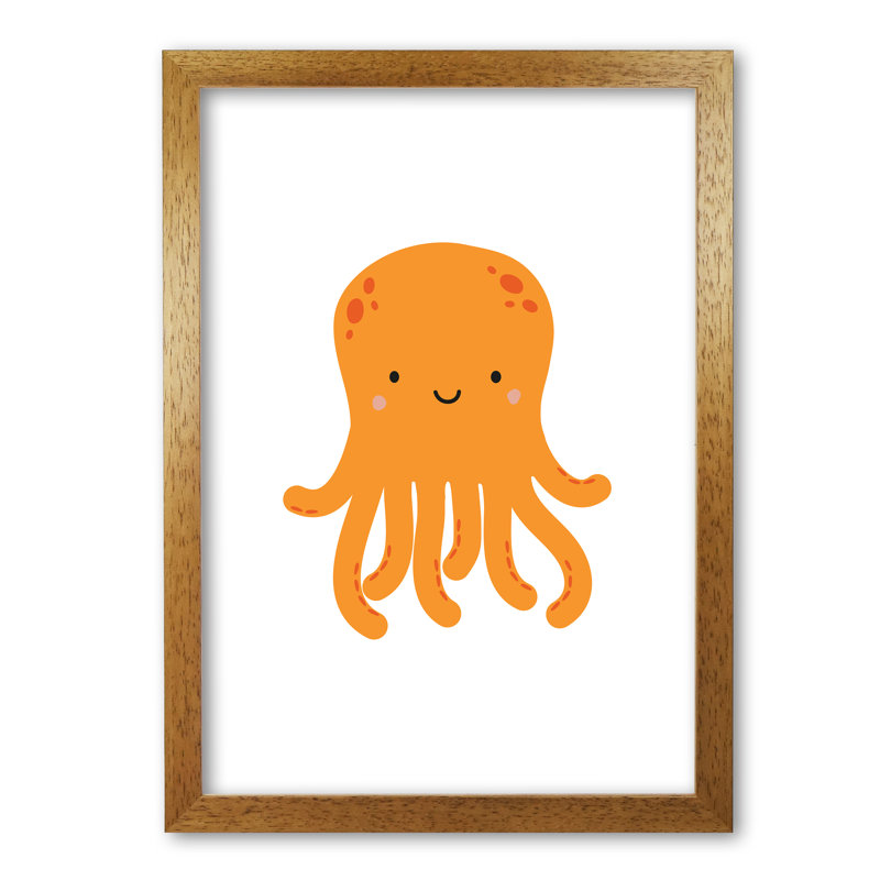 Children's Animals, Octopus - Single Picture Frame Print, Honey Oak Frame, 42 cm H x 30 cm W x 5 cm D