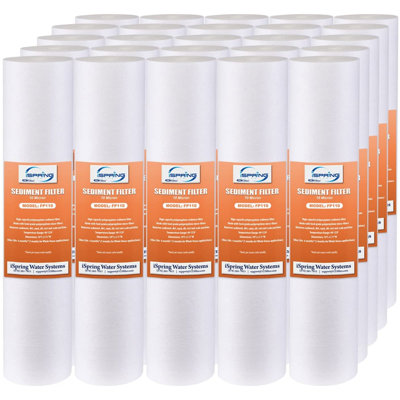 iSpring FP110X25 10 Micron, 25 Pack 10" x 2.5" Universal Multi-layer Sediment Water Filter Replacement Cartridges, White, 25 Piece