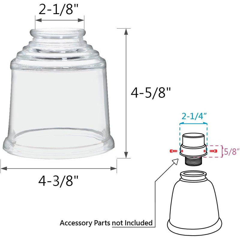 Aspen Creative C17A64C4EAC64851808D6430CA90E00E Style Clear Ceiling Fan Shade,2-1/4"Fitter,4-3/4"H x 4-3/8"Dia.,4PK