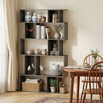 Bibliothèque moderne autoportante à 5 niveaux, tablettes ouvertes et cubes à dossier fermé à l'épreuve de la poussière, facile à assembler, convient au salon, au bureau