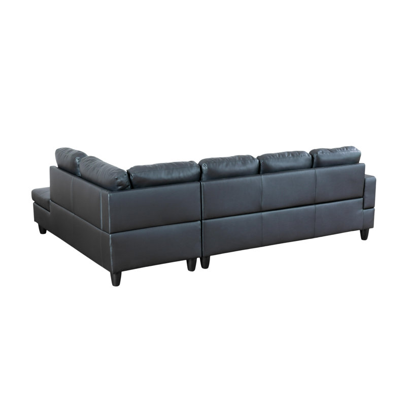 Mavretta Upholstered Sectional, Black Faux Leather, Right Hand Facing