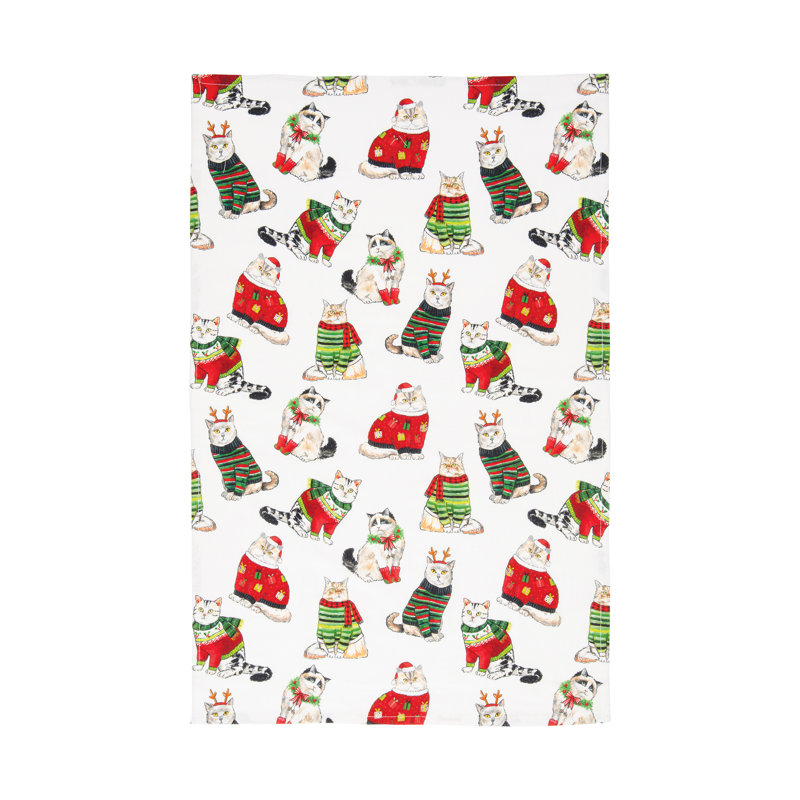Torchon 100% coton Cats in Christmas Holiday