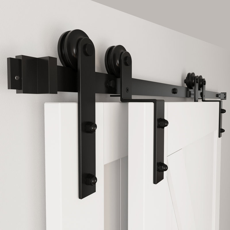 Black Rustic Classic Design Single Track Bypass Two Door Hardware Kit, 72 in.