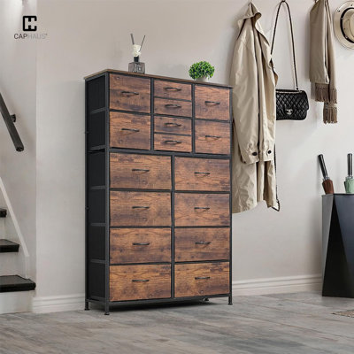 Drawer Storage Tower w/ Fabric Bins, Laundry Storage, Sorting Unit, Chest of Drawers, Organizer w/ P2 Board Top & Fabric Bins, Organizer Unit for Multi-purpose, Hallway, Office